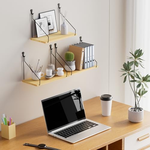 Elevate Your Space with Rustic Wood Floating Shelves Set of 3- Perfect for Bedroom, Living Room, Bathroom, and Kitchen Decor - Easy Installation, No Drilling Needed!