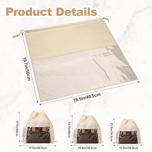 Jeffbaubl 20 Pcs Purse Dust Bag, Dust Covers for Handbags, Beige, 4 Sizes | Dustproof Drawstring Bag, Shoe Bags for Travel, Breathable Non Woven Fabric Storage Bags for Handbags, Shoes, Purses