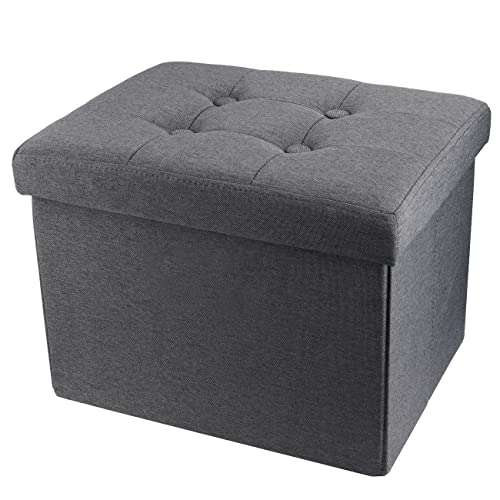 Storage Ottoman Footrest Stool Small Ottoman with... (Grey | Fabric)