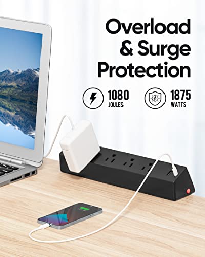 Desk Clamp Power Strip, 4 AC Outlets 4 USB Ports, Fit 1.7in Tabletop Edge | PD 20W Flat Plug Charging Station, 6FT Extension Cord for Dorm, Office, Gaming Room