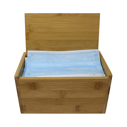 Bamboo Face Mask Dispenser | Wooden Mask Box with Cover for Storing and Dispensing Personal Face Masks