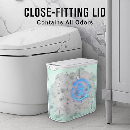 Cesun Automatic Small Bathroom Trash Can with Lid, 2.6 Gallon, White | Motion Sensor, Plastic, Touchless, Odor Control, Smart Garbage Can, Battery Operated, Manual Button, for Office/RV/Bedroom