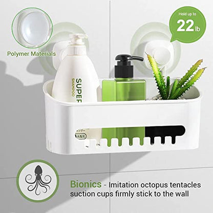 Suction Cup Shower Caddy - No Drilling Removable S... (White | ABS Plastic)