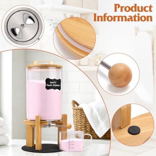 Laundry Detergent Dispenser,Glass Laundry Powder Dispenser with Bamboo Base，Suitable for Scent Beads and Powdered Laundry Detergents in the Laundry Room，Capacity: 4L/8lb/128oz