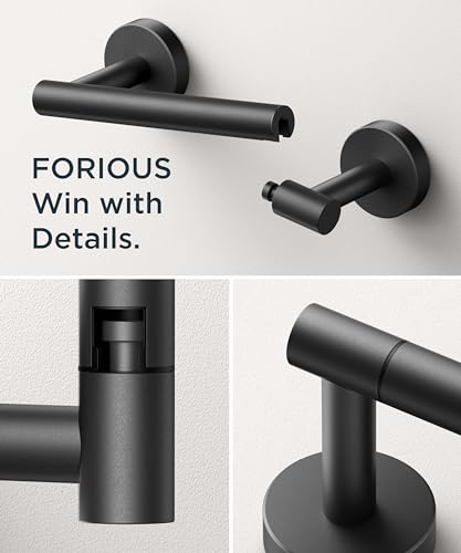 FORIOUS Commercial Toilet Paper Holder Wall Mount Bathroom Tissue Holder | Matte Black | SUS304 Stainless Steel Rustproof | Double Post Pivoting Toilet Paper Roll Holder | Screw-In | Round Base