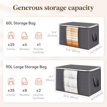 Lifewit 6 Pack Clothes Storage Bins with Lids, Foldable Blanket Storage Bags with Zippers, Clear Window and Reinforced Handles, Closet and Organization for Clothing, Sweater, Comforter, Bedding