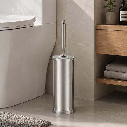 Stainless Steel Toilet Brush and Holder Set, Nickel | Weighted Stable Base Removable Inner Tube Toilet Bowl Brush Splash-Proof Design for Deep Cleaning Space Saving Storage