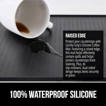 GORILLA GRIP Silicone Coffee Mat, Espresso Machine Bar Accessories, Keep Kitchen Counters Clean, Stays in Place, Waterproof and Heat Resistant Dish Drying Mats, Home Decor Essentials, 11.5x18.5, Black