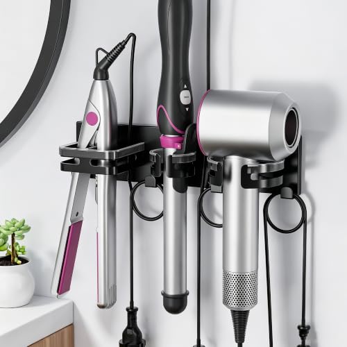 Hot Hair Tool Organizer Wall Mount with Plug & Cor... (black)