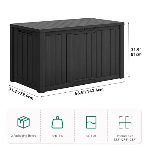 YITAHOME XXL 230 Gallon Large Outdoor Storage Deck Box for Patio Furniture | Outdoor Cushions, Garden Tools and Sports/ Pools Equipment, Weather Resistant Resin, Lockable (Black)