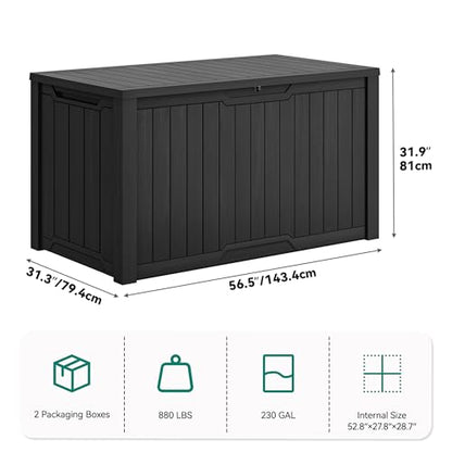 YITAHOME XXL 230 Gallon Large Outdoor Storage Deck Box for Patio Furniture | Outdoor Cushions, Garden Tools and Sports/ Pools Equipment, Weather Resistant Resin, Lockable (Black)