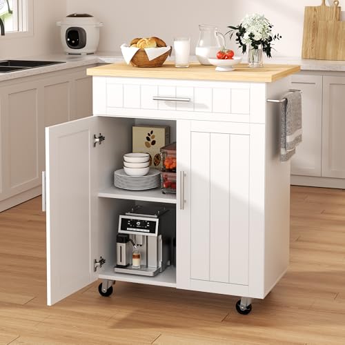 Kitchen Island cart with Storage, Portable Bar Cab... (White-26 Inch | Wood)