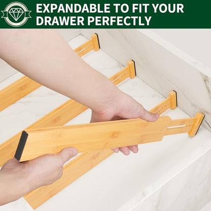 Dunruz Bamboo Drawer Dividers 2.6" High,17"-20" Adjustable Spring Loaded Clothes Drawer Organizers for Kitchen, Dresser, Bathroom, Bedroom and Office