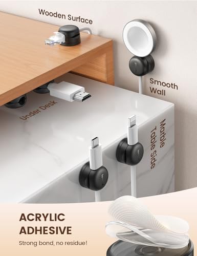 Lamicall 12Pack Rotating Cord Organizer, Desk Office Nightstand Accessories | Spring Cable Management Clips, Adhesive Phone Charger Holder Gadgets, Wire Organizer Keeper for Home Dorm Room Workspace