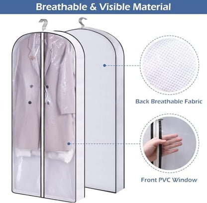 SLEEPING LAMB 50" Clear Garment Bags for Hanging Clothes Storage 4" Gussetes Dress Bags for Closet Storage Coat Cover for Suits, Sweater, Jacket(5 Packs)