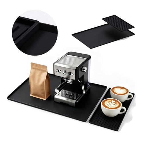 Silicone Coffee Mat 24 x 16 in with Tray, Classic... (2 Count | Classic Black)