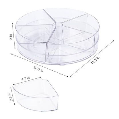 360° Rotating Makeup Organizer 10.5" Clear Turntable Lazy Susan Organizer for Vanity, Bathroom Counter, Cabinet, Spinning Cosmetic Storage Holder with 5 Removable Dividers for Skincare, Makeup Brushes