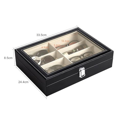 Leather Multi Sunglasses Organizer for Women Men,... (Black | plates+wood)