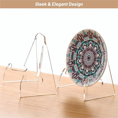 YUXUN Plate Stand for Display,2 Pack Plate Holder Display Stand,Acrylic Picture Frame Stand for Picture,Decorative Plate,Photo Easel,Tabletop Art(Clear,6Inch)