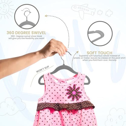 Utopia Home Kids Velvet Hanger 50 Pack – 11" Premium Baby Hangers - Grey | Premium Non-Slip Baby Hangers for Baby and Toddlers, Durable Ultra-Slim Space-Saving Closet Organizers