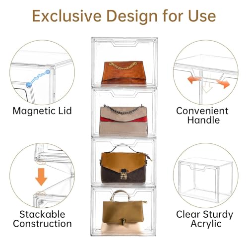 Stackable Acrylic Display Case,Clear Storage Bins with Lid for Collectibles | Purse Organizer ,Storage Boxes/Bins with Lids, Closet Organizers and Storage for HandBags, Hat, Collectibles and Lego