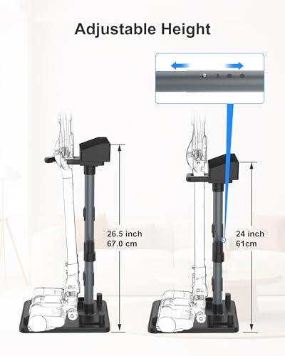Cordless Adjustable Vacuum Cleaner Stand for Max. 1-4/5" Vac Wand, Universal Stick Vacuum Docking Station, Height Adjustment, 7 Accessory Holders, Storage Box, Black