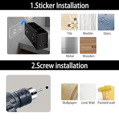 Electric Toothbrush Holder, Toothbrush Holders wall Mounted，3 Slot | Aluminum toothbrush holder, drill-free, 3-slot storage; suitable for use in bathrooms, kitchens, and studies.