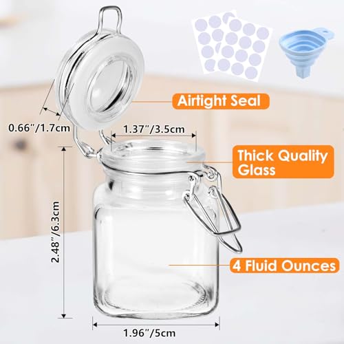 Spice Jars 20 Pack Small 4 oz Glass Jars with Airtight Hinged Lids, Spice Herb Jars with Labels and Silicone Funnels, 4oz Glass Jars with Lids Ideal for Spice Herbs