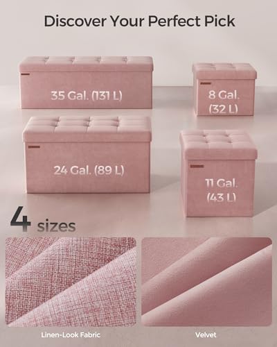 SONGMICS Small Folding Storage Ottoman, Jelly Pink | Foot Rest Stool, 12.2 x 16.1 Inches, 286 lb Capacity, Bedroom, Dorm, ULSF200R01