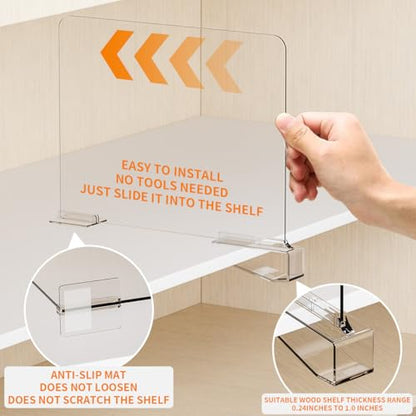 6 Pack Acrylic Shelf Dividers for Closet Organization,Towel,Sweater,Purse Organizer - Adjustable Height - Vertical Shelf Separators for T Shirt,Clear Closet Shelf Divider for Wood Shelves