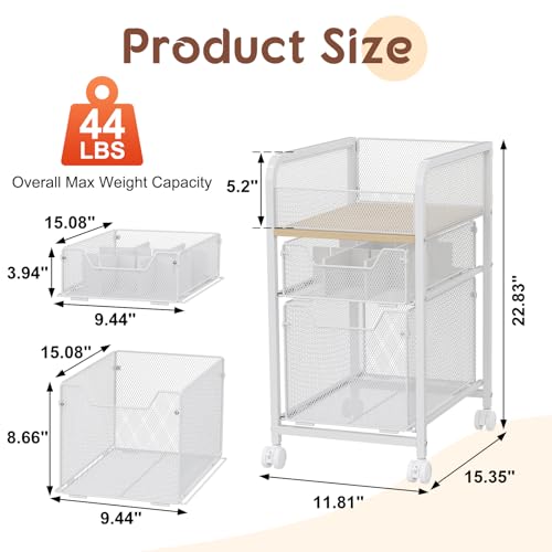 Rolling Makeup Cart Organizer with 2 Drawers, Under Desk Storage | Narrow Floor Skincare Organizers, Vanity Organizer Cosmetics Display Cases Holder for Nail Polish Perfume Makeup Brush, White
