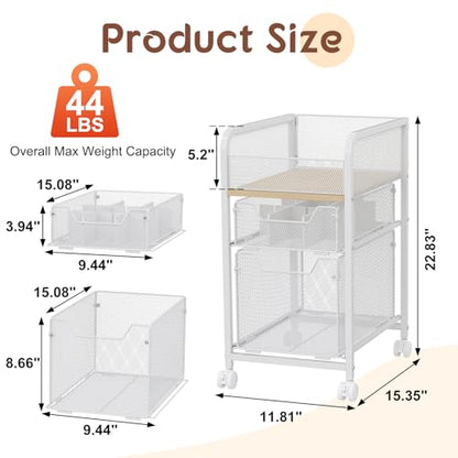 Rolling Makeup Cart Organizer with 2 Drawers, Under Desk Storage | Narrow Floor Skincare Organizers, Vanity Organizer Cosmetics Display Cases Holder for Nail Polish Perfume Makeup Brush, White