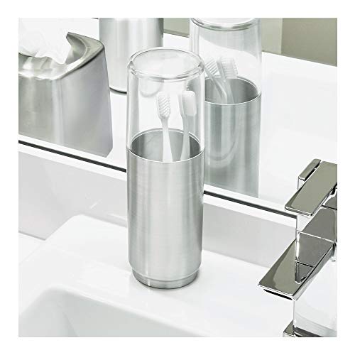 iDesign Austin Metal Covered Holder Stand, Holds Regular and Electric Toothbrushes in Master, Guest, Kid's, College Dorm Bathroom, Brushed | Holds Regular and Electric Toothbrushes for Bathroom or Vanity