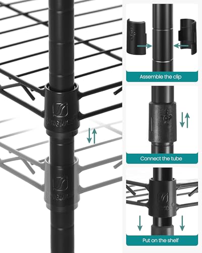 SONGMICS Storage Shelf, Bathroom Shelf for Small Space, 3 Tier, Ink Black | Storage rack with 3 PP shelf liners, removable hook, extendable design, Translucent, ULGR103B01