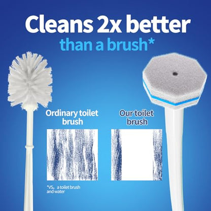 Disposable Toilet Brush Cleaning System, Two Sets of Wands and 60p Refills Pads Replacement Heads, Wall Mounted Toliet Stick Starter Kit Bathroom Maintenance, Toilet Bowl Cleaner Holder