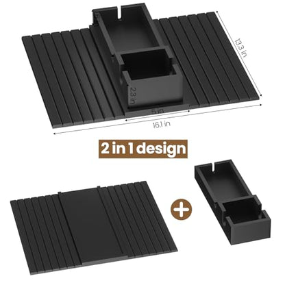 Bamboo Sofa Armrest Tray - Couch Arm Tray with Detachable Couch Cup Holder - 2 in 1 Anti-Slip Foldable Sofa Armchair Caddy Table - Cup Holder for Drinks Cellphone Snacks, Remote