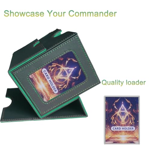 CMFYlive Card Deck Box for Commander Deck Box MTG Deck Box Fits 100 Double Sleeved Cards, Magic Commander TCG Card Storage Box with 2 Dividers,Drawstring Bag and 1 Toploader (Black/Green)