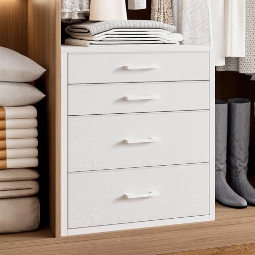 Closet Drawers with 4 Fabric Drawers, Stackable Cl... (White)
