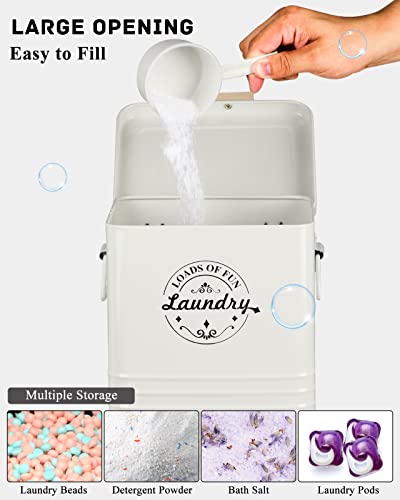 Laundry Detergent Powder Container Dispenser Holder for Laundry Room Organization. Metal Laundry Soap Dispenser with Scoop and Lid. Modern Farmhouse Laundry Room Decor and Accessories (Cream)