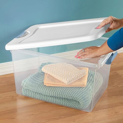 Latching Box with Lids for Home and Office, 64 Qua... (4 Count | Clear | Plastic)