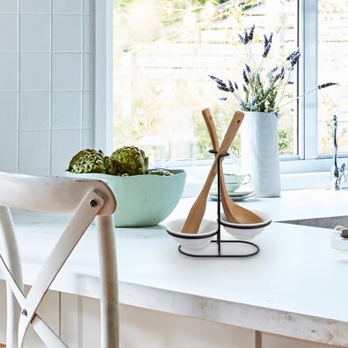 Countertop Ceramic Spoon Rest with Matte Black Met... (White / Black | Metal)