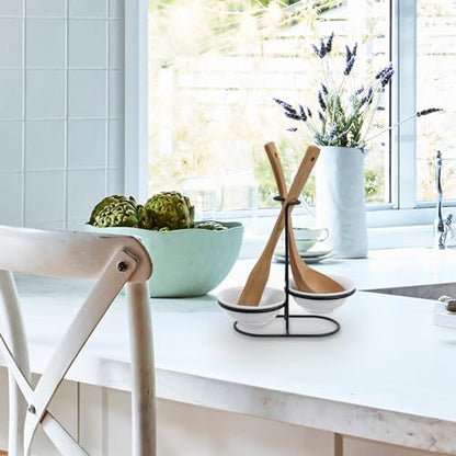 Countertop Ceramic Spoon Rest with Matte Black Met... (White / Black | Metal)