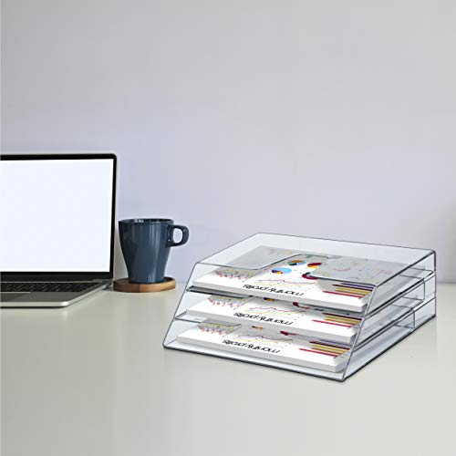 Acrimet Horizontal Triple File Folder Organizer Sorter, Letter Size, Clear | 3 compartments to separate and organize documents, folders and papers