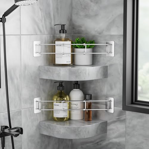 2 Pack RV Shower Corner Storage Bars, 7–13 in, Adjustable,Stainless Steel | RV Shower Corner bars | Helps organise bathroom corners | Adjustable | camper wall accessories Organizer | songsoso