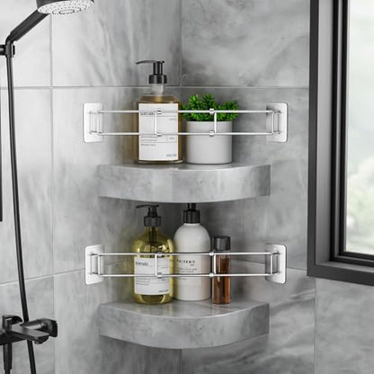 2 Pack RV Shower Corner Storage Bars, 7–13 in, Adjustable,Stainless Steel | RV Shower Corner bars | Helps organise bathroom corners | Adjustable | camper wall accessories Organizer | songsoso