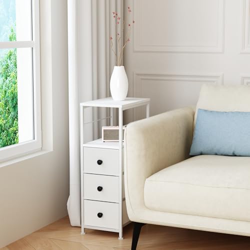 YBING Narrow Storage Cabinet with Drawers, Narrow Dresser, Small Fabric Storage, Slim Dresser for Bedroom, Small Spaces, Laundry, Closet, Bathroom, White
