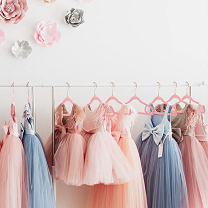 HOUSE DAY Velvet Kids Hangers 60 Pack, Premium Childrens Hangers for Closet | Blush Pink Ultra Thin Cute Clothes Hanger, Non Slip Small Felt Hanger 14 Inch for Kids Clothes +360° Swivel Rose Gold Hook