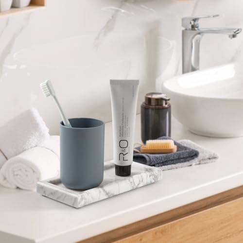 Natural Small Marble Vanity Tray, Stone Organizer for Bathroom & Kitchen | Real stone tray, unique veining. Non-resin, non-ceramic. Holds soap, jewelry, perfume. Non-slip felt. Polished.