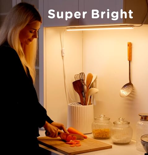 Under Cabinet Lighting Plug in AC120V 3CCT 3000/4000/5000K,Super Bright,Linkable Under Counter Lights for Kitchen,Ultra Slim LED Cabinet Light for Closet,Shelf,Sink,ETL Listed(16inch,White,1Pack)