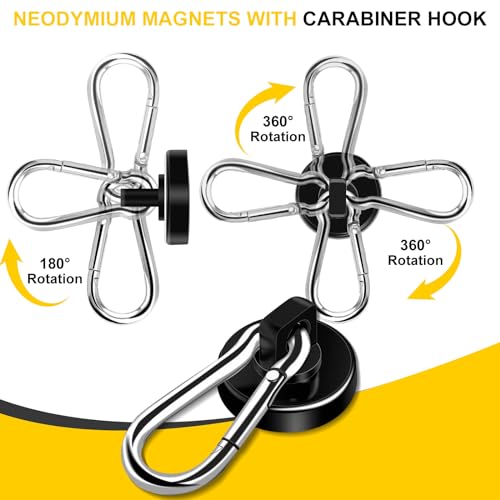 DIYMAG Magnetic Hooks,Black 15 Pack 70LBS Heavy Duty Magnet Hooks | Neodymium Strong Swivel Carabiner Magnet Hooks with Swivel Carabiner,Great for Your Refrigerator and Magnetic Surfaces